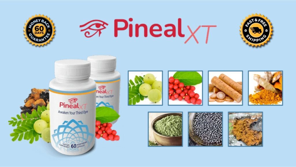 Bottle of Pineal XT Capsules with Text 'Unlock Your Potential with Pineal XT Capsules Supplement Pills Experience 10X Clarity and Say Goodbye to Brain Fog.