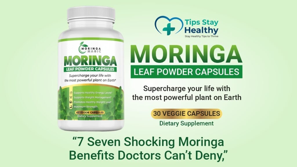 Moringa supplement benefits infographic showing shocking health advantages for energy and immunity.