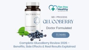 GlucoBerry Review 2026 Benefits, Side Effects & Real Results GlucoBerry Review showing supplement bottle and key benefits